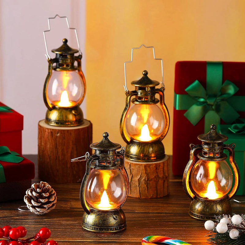 12 Pcs Mini Lantern Decorative with LED Candle Vintage Lantern Hanging Candle Lanterns Battery Operated Lantern