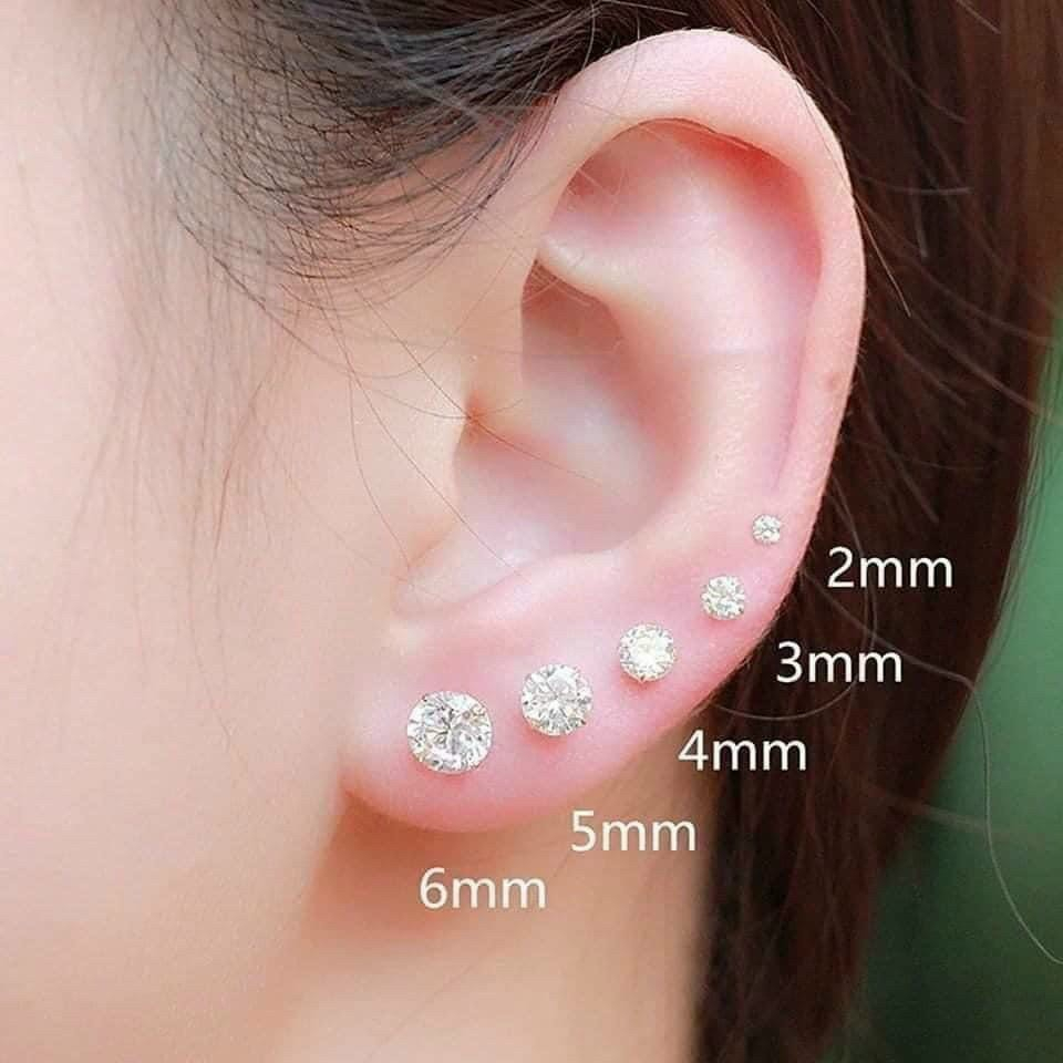 Bông tai Moissanite 2.0-3.6li bạc ý xi bạch kim kiểu đít đẩy