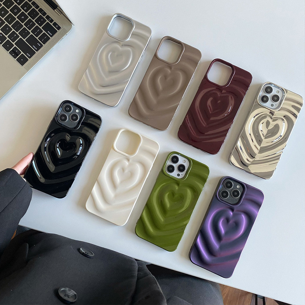 Macaron Frosted Love Pleats Silicone Cover Liquid Phone Case for IPhone14 11 12 13 15 16 Pro Max Soft Silicone IMD Bumper Cover