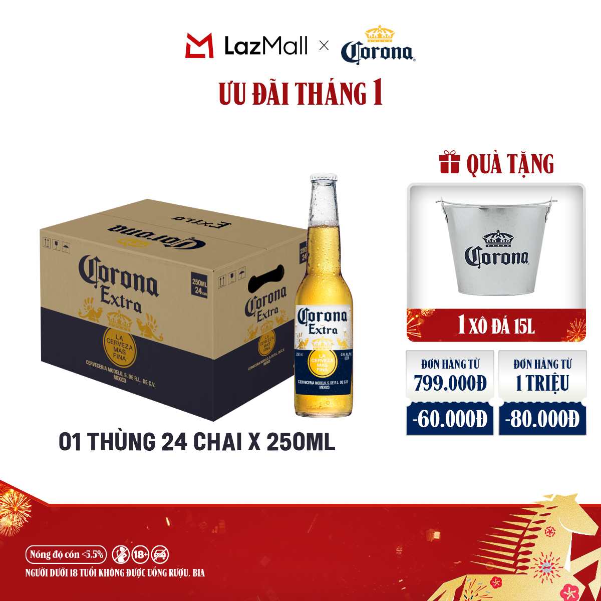 Thùng 24 Chai Bia Corona Extra Nhập Khẩu 250ml chai