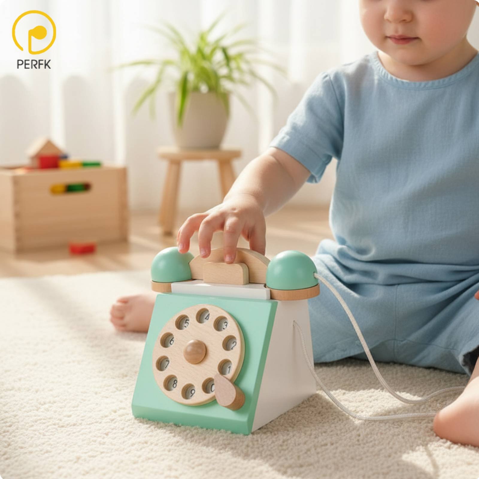 Perfk Solid Wood Wooden Rotary Telephone Toy Child Safe Retro Wooden Turn Phone Decorative Retro Turn Phone Toy Educational for Kindergarten ราคา 814 บาท*ส่งฟรี