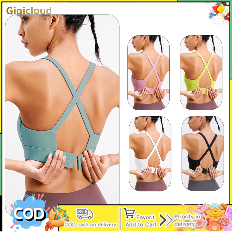 Women's High-Impact Sports Bras Criss-cross Back Wirefree Workout Bra Solid Color Padded Yoga Fitness Bras ราคา 416 บาท*ส่งฟรี