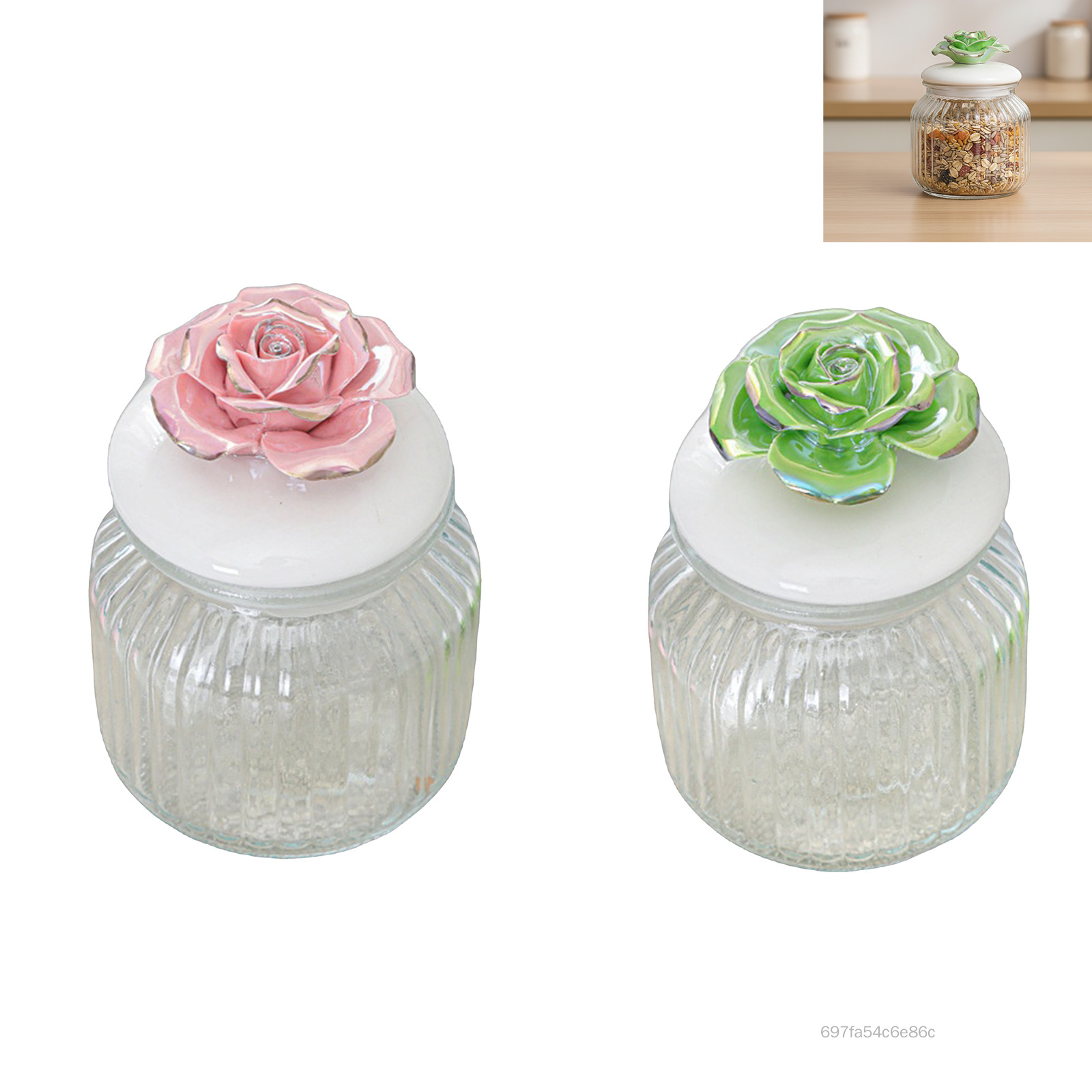 Nordic Style Glass Storage Jars With Lids Clear Ribbed Glass Container For Kitchen Grains Snacks Tea TGR-PH Presyo 701 Piso*Libreng Shipping