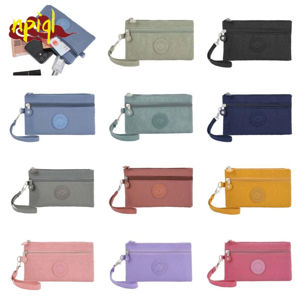 NPIQL Nylon Zipper Coin Purse With Lanyard Letter Double Layer Wallet