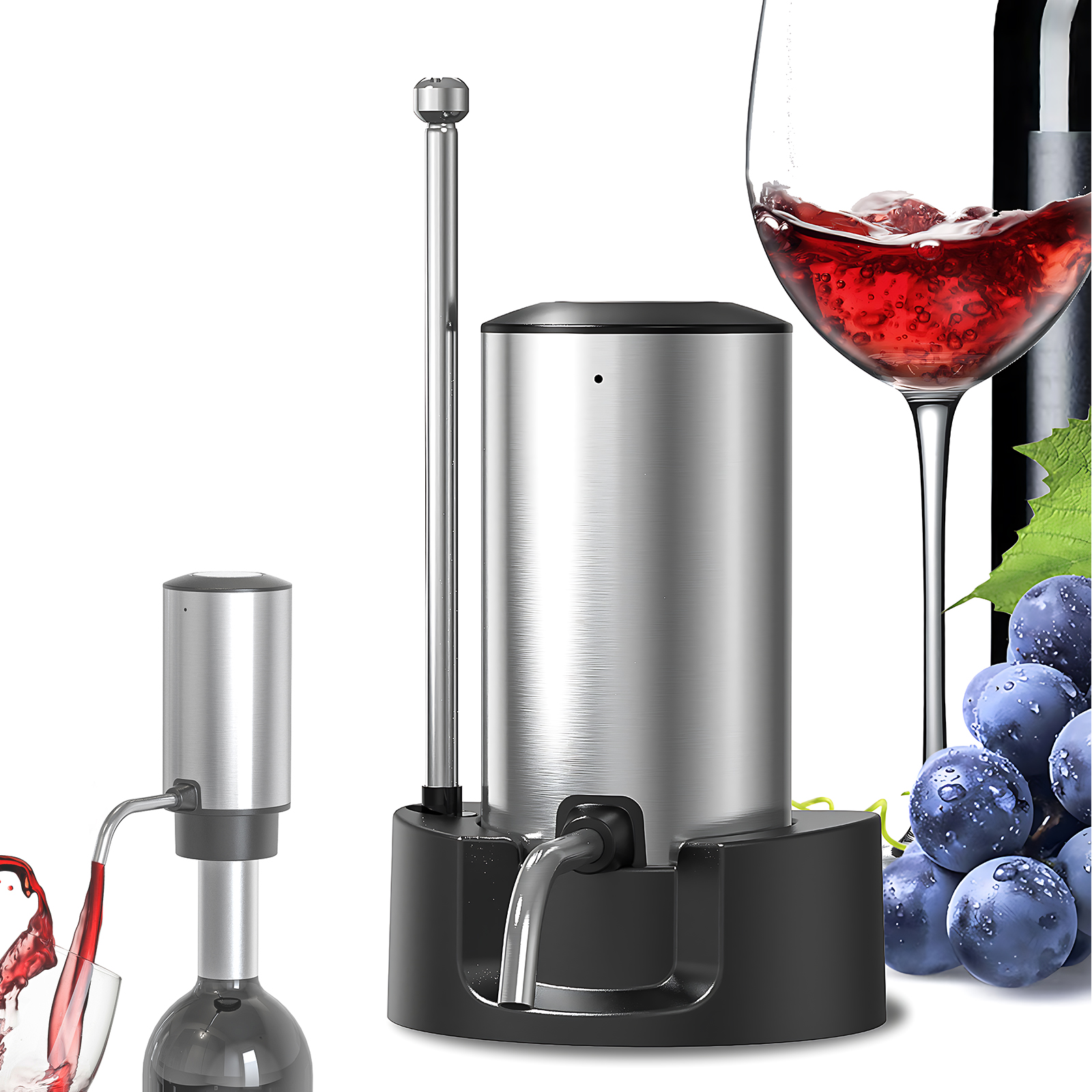 Electric Wine Decanter Dispenser 304 Stainless Steel Automatic Type-C Charging Cordless Wine Aerator Pourer with Storage Base Slanted Outlet Retractable Dispenser Tube ราคา 486 บาท*ส่งฟรี