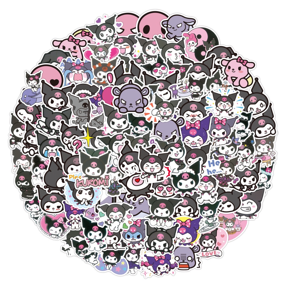 Set 100 50 25 10 Sticker Dán Trang Trí Hình Kuromi Hoạt Hình