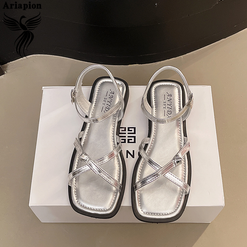 2025 New Fashion Women's Thick Sole Roman Sandals Casual Square Toe Strappy Beach Slides for Summer Vacation ราคา 245 บาท*ส่งฟรี