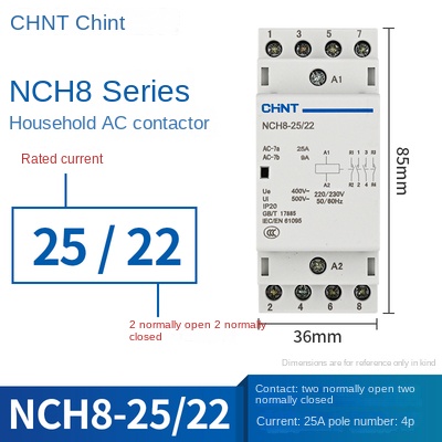 Contactor AC NCH8-25 25A [2 Thường Và 2 Đóng] | NCH8 20/25/40/63 CHINT 220V Xoay Chiều – Điều Khiển Điện Thông Minh