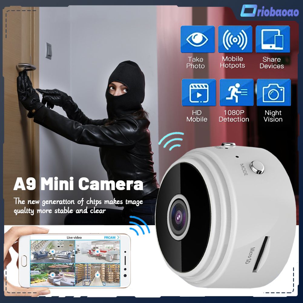 Oriobaoao Máy quay phim cảm biến camera giám sát máy ảnh mini wifi HD A9 1080P di động máy quay video web an toàn nhà thông minh Camera an ninh không dây