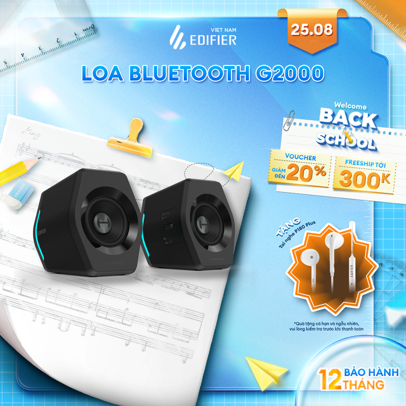 Loa máy tính bluetooth edifier g2000 | đen led rgb | công suất 32w kèm cổng kết nối usb/ aux | bảo hành 12 tháng