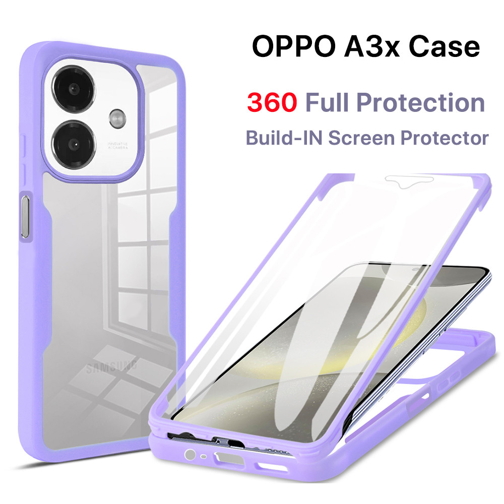 [2 IN 1] OPPO A3x Case OPPO A3 Built-in Screen Protector Shockproof Transparent Anti-Scratched Protect Camera 360˚ Full Body Heavy Duty Protective Phone Casing