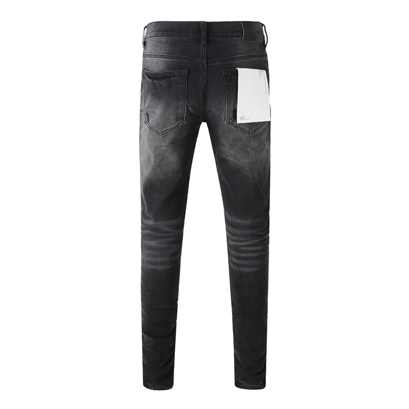 【A Popular】  2024 Purple Jeans Men Fashion high quality High Street Black Hole Repair Low Rise Skinny Denim pants 9029