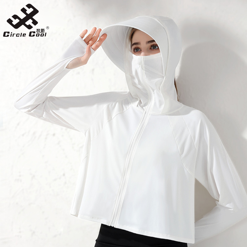 Circle Cool Women Sun Protection Jackets Anti-ultraviolet Thin Sunshade Breathable Ice Silk Hooded Tops For Cycling Fitness ราคา 465 บาท*ส่งฟรี