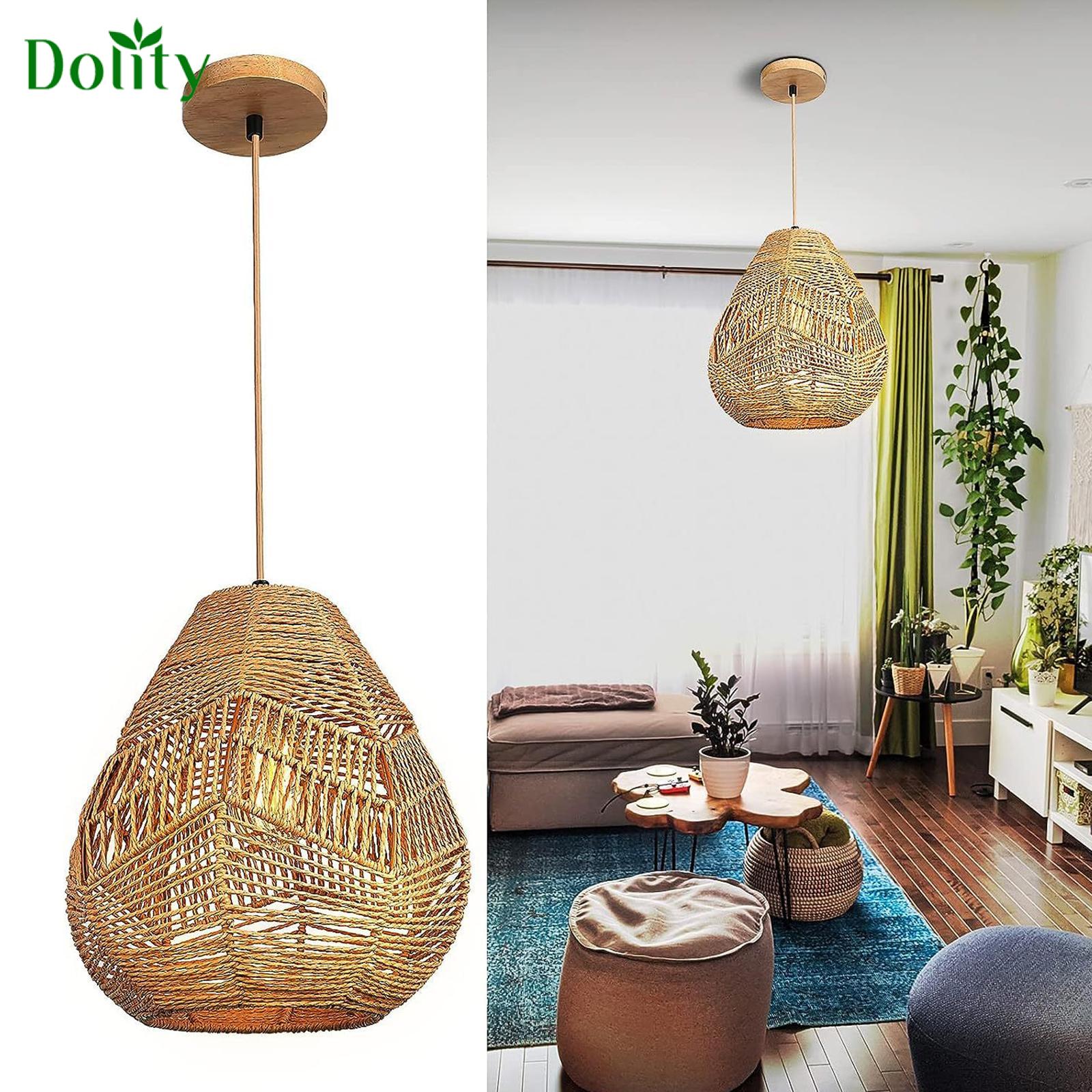 Dolity Rope Lampshade Wicker Pendant Light Shade Pendant Sconce Shade for