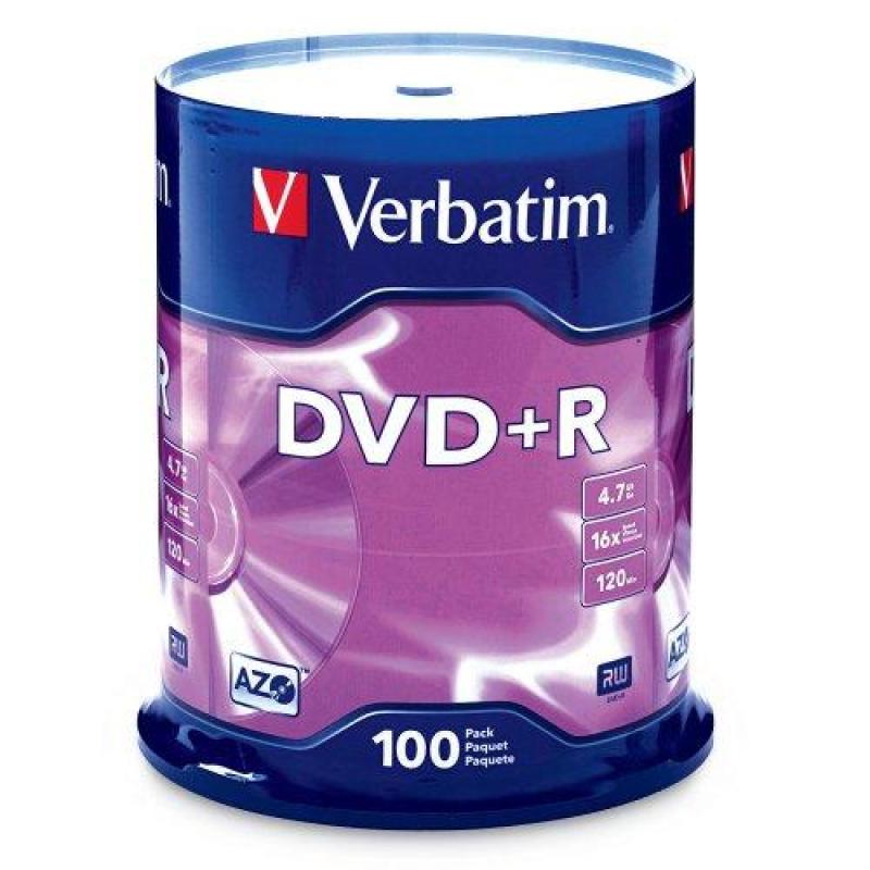Verbatim DVD+R 4.7GB 16x AZO Recordable Media Disc - 100 Disc Spindle (FFP) - 97459