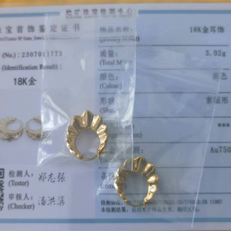 [we4z] VOJEFEN 18K Pure Gold Earring Hoops Women Original Shiny AU750 Gold Pattern Round Large Earrings Charms Earing Circle Fine Jewel · v2