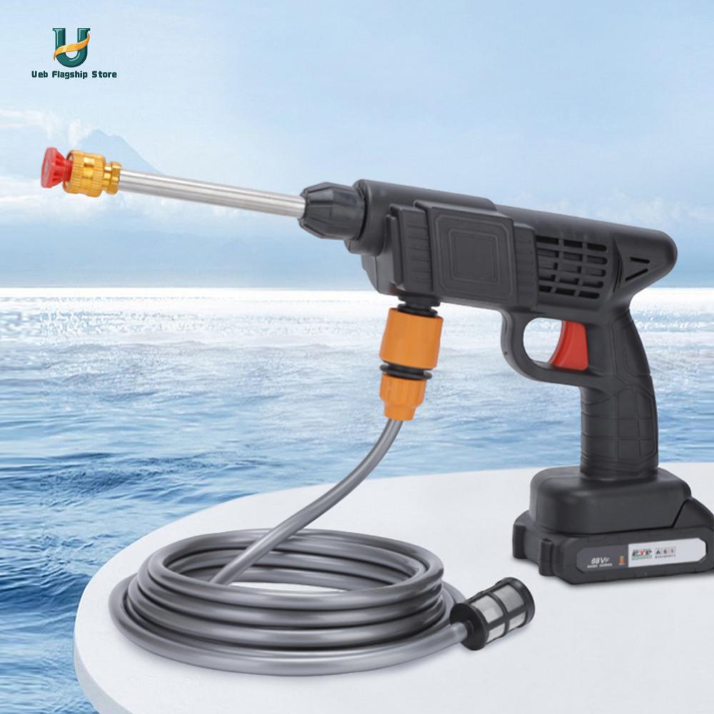 26BAR 21V รถไร้สายเครื่องซักผ้า 3 โหมดปืนน้ำแรงดันสูงปืนพ่นน้ำไฟฟ้าสำหรับการทำความสะอาดสวนบ้านอัตโนมัติ[Ueb Flagship Store] ราคา 239 บาท*ส่งฟรี