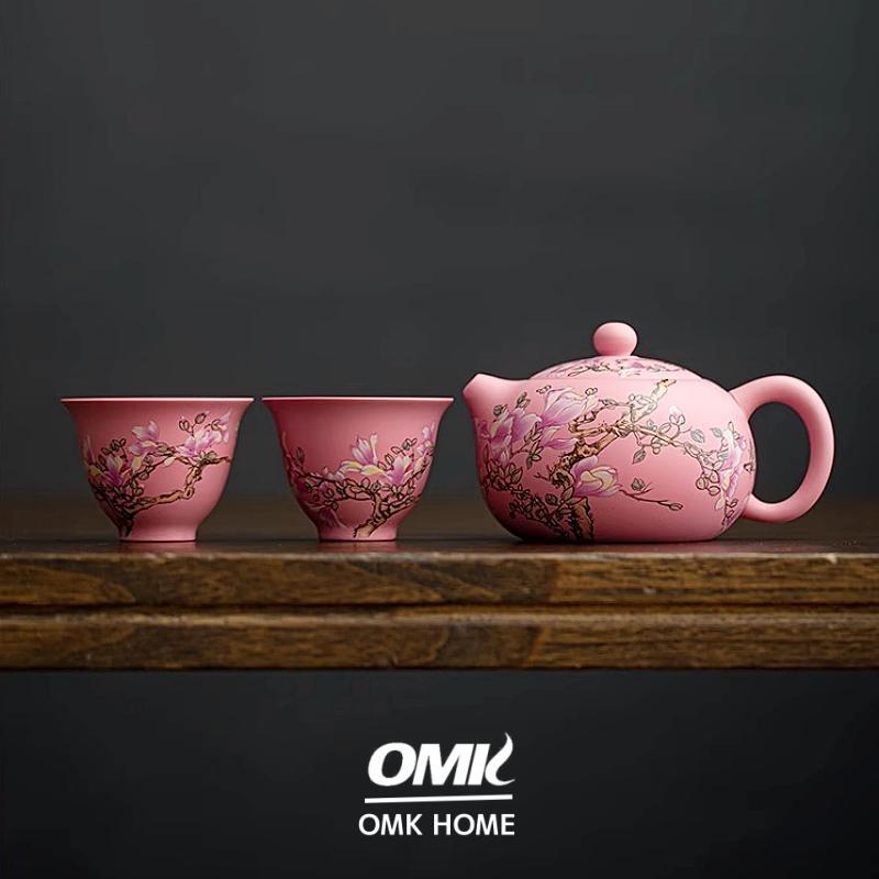 OMK Ru Ware Powder Glaze Tea Set Chinese style Classic Series Kung Fu Tea Set Ceramic Teapot Japanese Tea Set Magnolia Flower Series Pot 1PCS+Cup 2PCS Gift Box Packing ราคา 5,761 บาท*ส่งฟรี