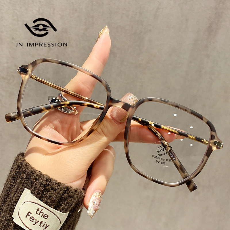JN IMPRESSION New Korean TR90 square frame glasses frame Internet celebrity live broadcast anti-blue light computer glasses ราคา 179 บาท*ส่งฟรี