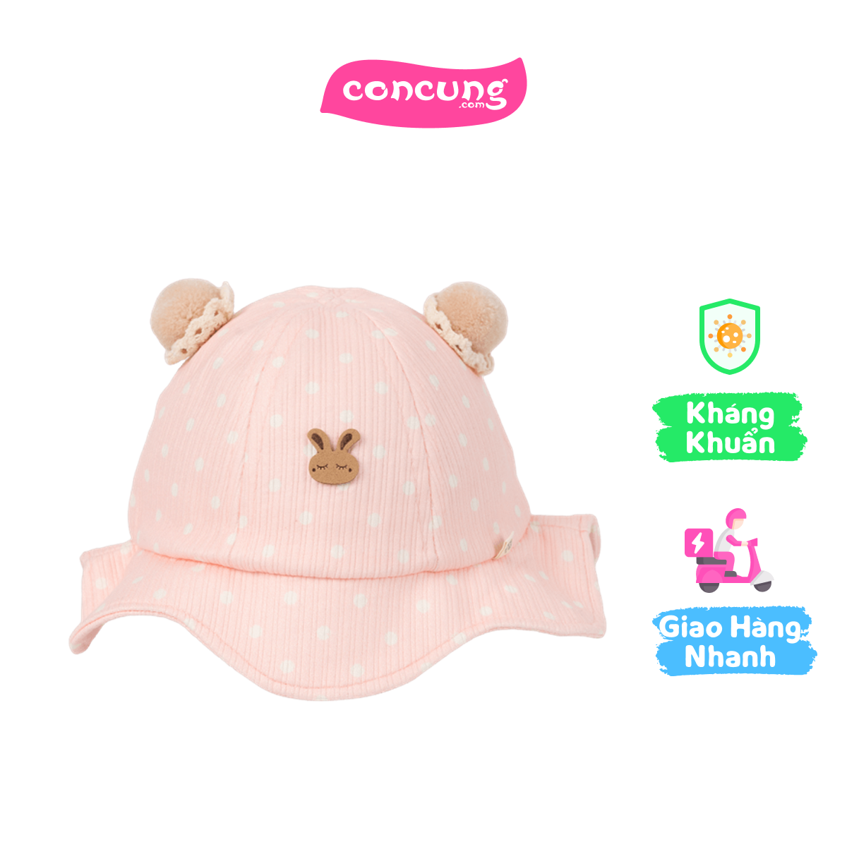 Nón em bé gái 0-12M vành tròn Animo A2501_JK024 (46cm,Hồng)