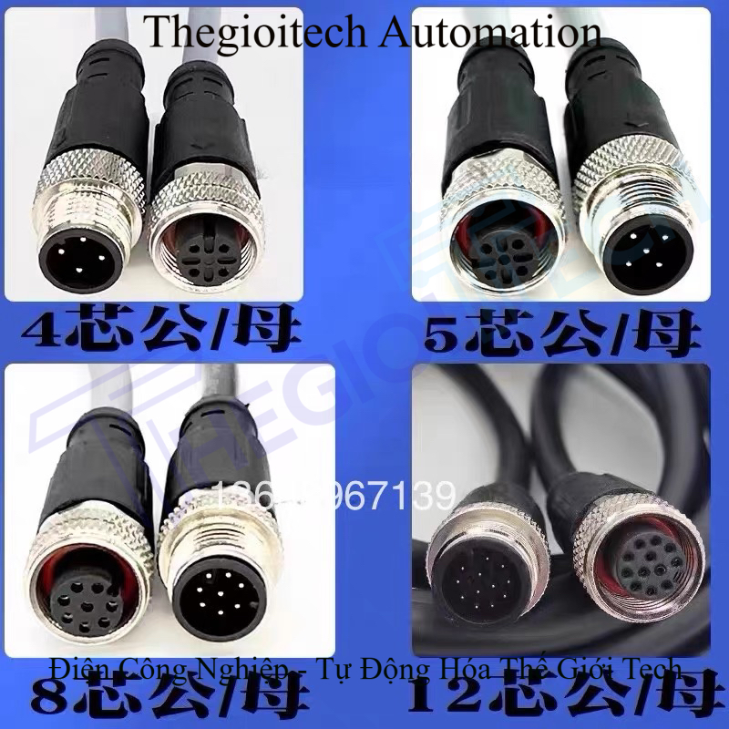 [Dây Cảm Biến M12 Connector] PUR Có lưới 5 Mét Chống Nước - 4 Lõi, Đầu Đực, Vuông | Tùy chọn: Cáp đúc hàn sẵn 4/5/8/12 Lõi, 1/2/3/5/10 Mét, Đầu Đực/Cái, Thẳng/Vuông Góc