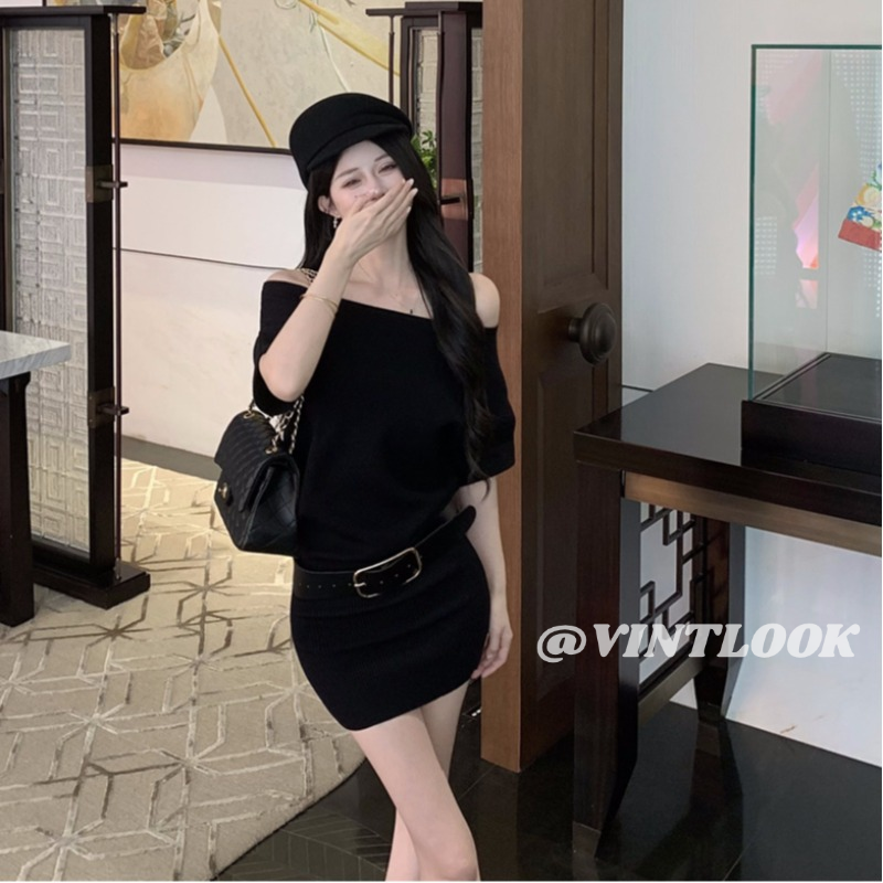 VINTLOOK Summer Knitted off-Neck Dress ราคา 127 บาท*ส่งฟรี