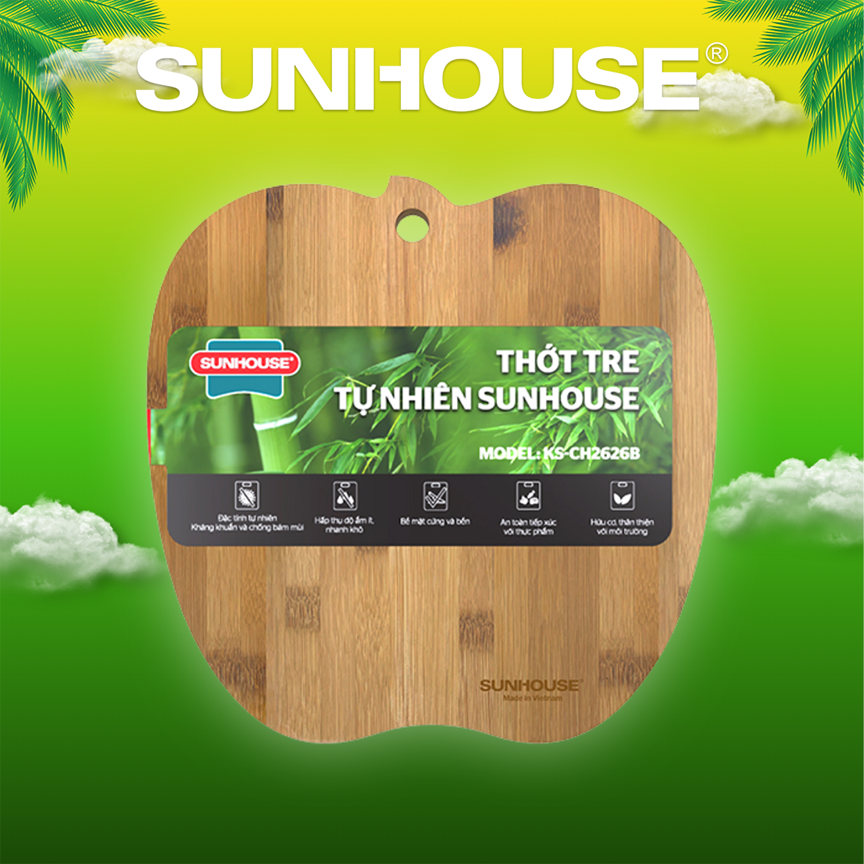 Thớt tre tự nhiên sunhouse ks-ch2626b