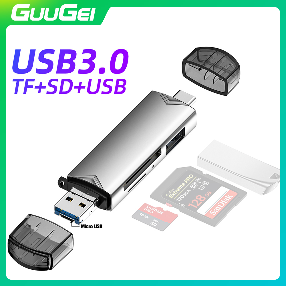 Guugei 6 trong 1 usb đa chức năng 3.0 đầu đọc thẻ micro usb type c tf sd u ổ đĩa flash đầu đọc thẻ nhớ đầu đọc thẻ bộ chuyển đổi otg