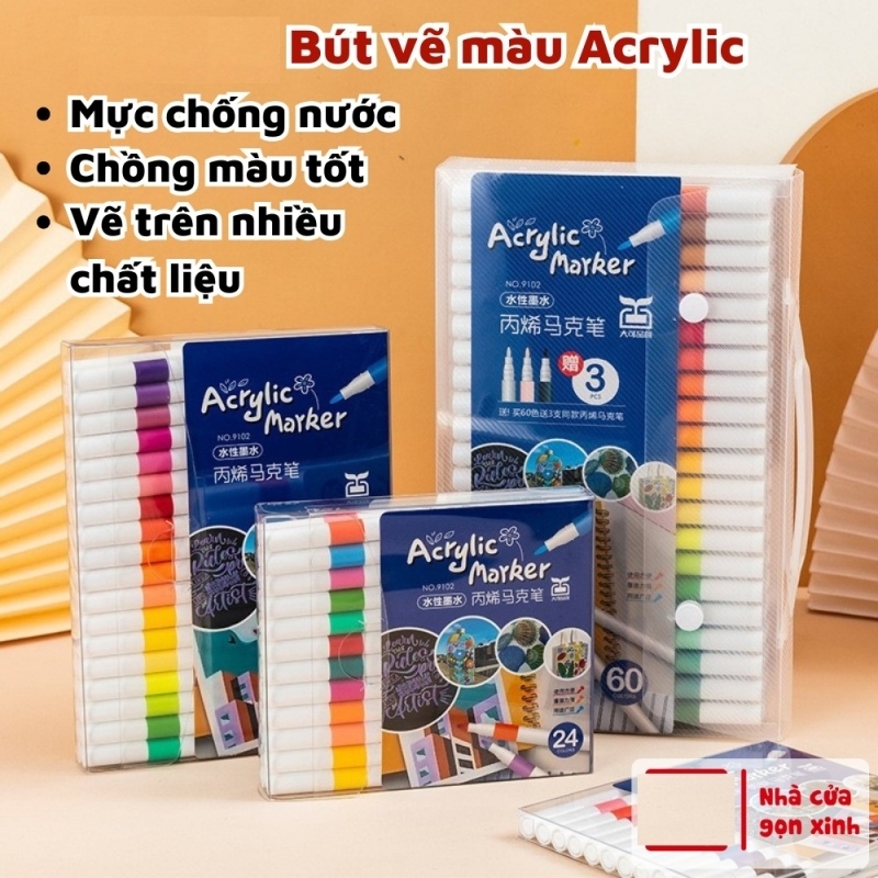 Bút Màu Acrylic 120 Màu Hình gấᴜ Marker và  Bộ 60 Bút Màu Acrylic Marker Chống Nước