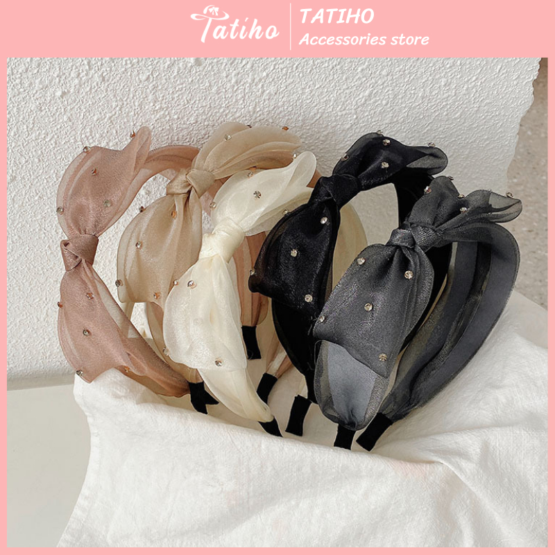  Băng Đô Cài Tóc Nữ Chất Lưới Mỏng Họa Tiết Nơ Đính Đá Xinh Xắn Phong Cách Tiểu Thư Ngọt Ngào Nữ Tính - Tatiho - Mã CT049 