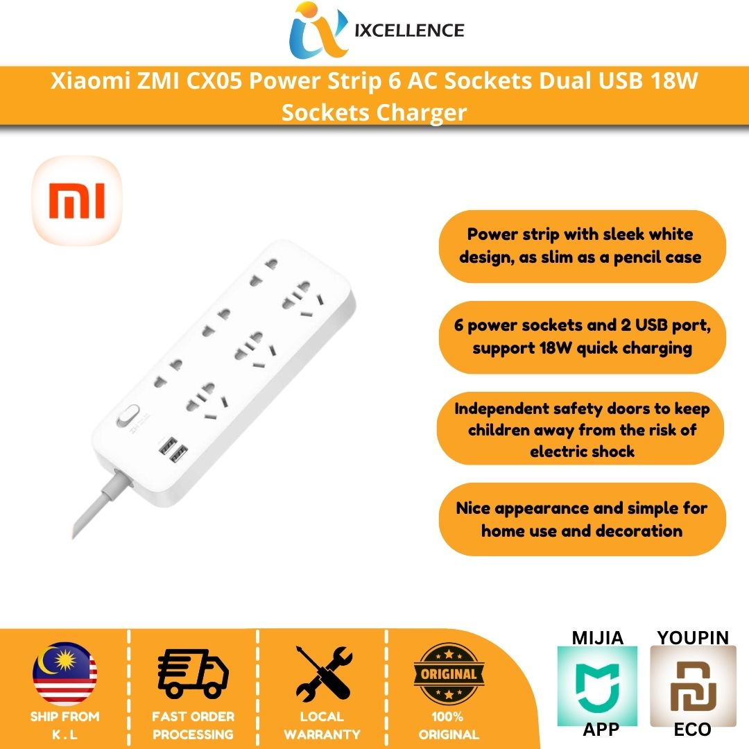 [IX] Xiaomi ZMI Patch Panel USB interface Support 18W fast charge Smart Home Power Strip