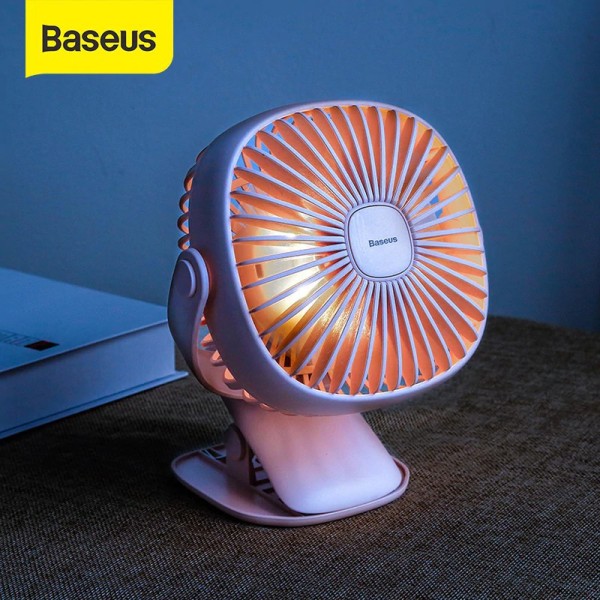 Quạt tích điện mini kẹp bàn có đèn Baseus chính hãng