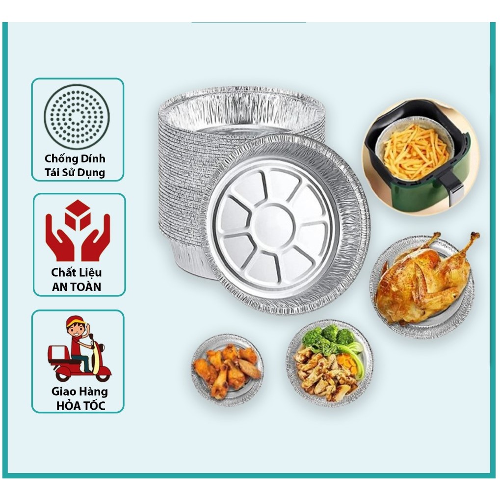 Mua Sỉ 100 Khay Giấy Bạc Lót Nồi Chiên Không Dầu, Lò Nướng - Khuôn Đĩa Nhôm Đựng Thức Ăn, Thực phẩm nhiều size