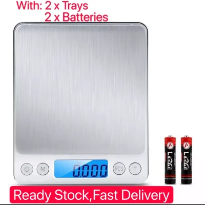 SG Stock | Fast Delivery | Promotion | Digital Weighing Scale 500g x 0.01g, 3000g x 0.1g /0.01oz, Pocket Mini Food Scale, Electronic Jewelry Scale | 2 Trays and 2 AAA Batteries included