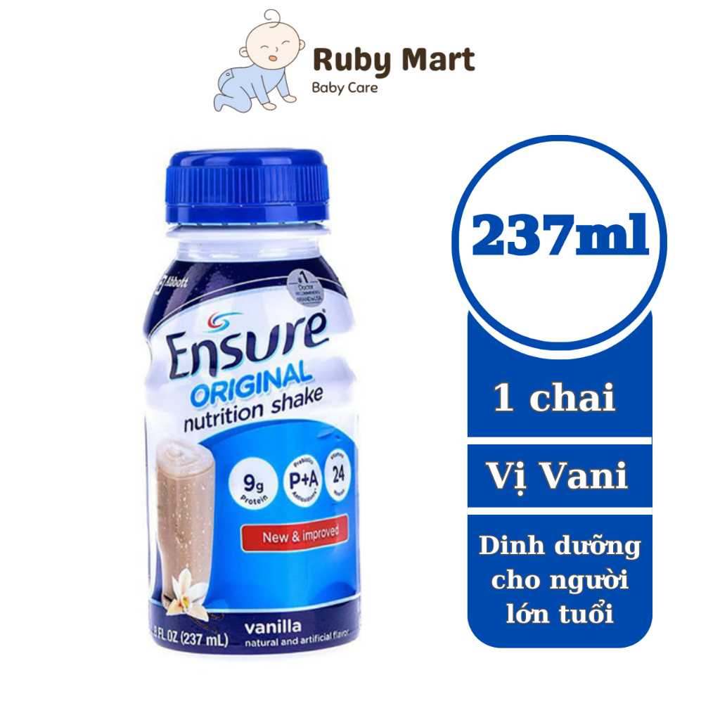 [Date T4/25] Sữa Bột pha sẵn Ensure Vani Chai 237ml