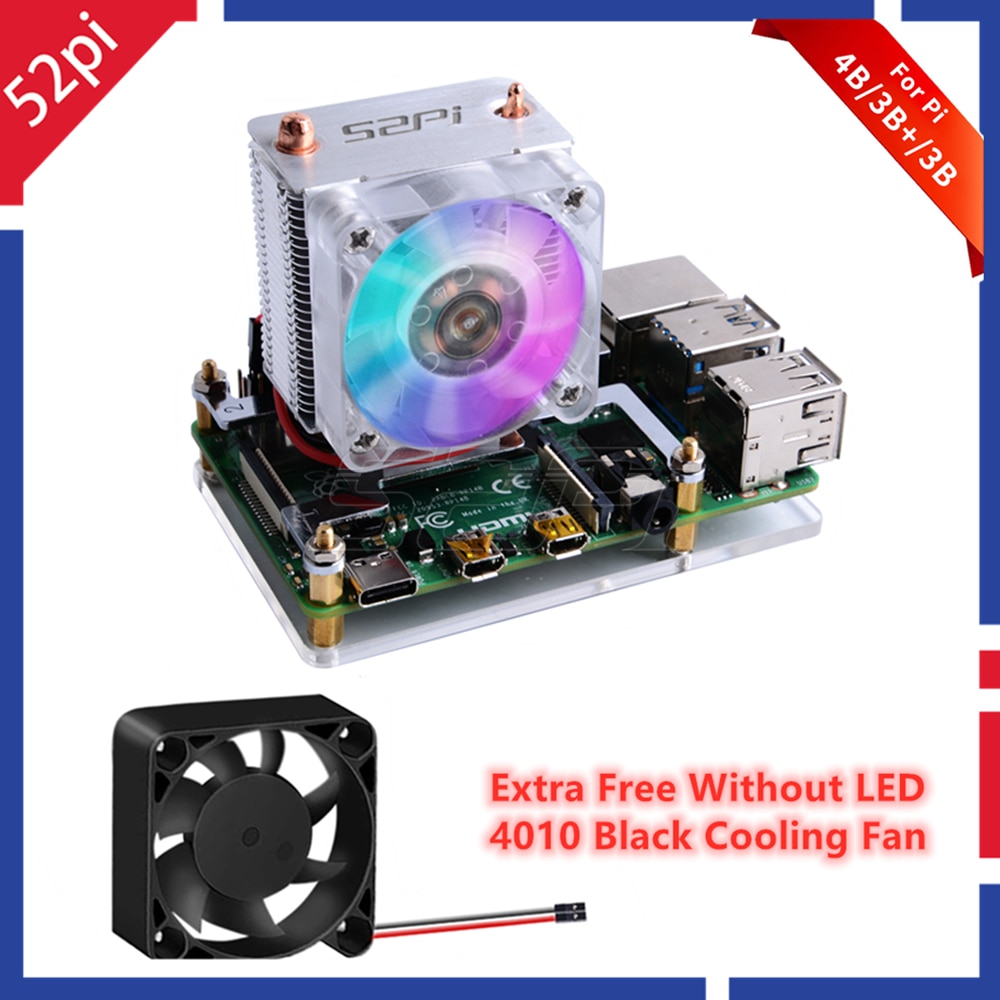 52pi raspberry pi 4 mô hình b ice tower rgb quạt tản nhiệt ống đồng cooler với 5-layer trường hợp đối với raspberry pi 4 b / 3b +