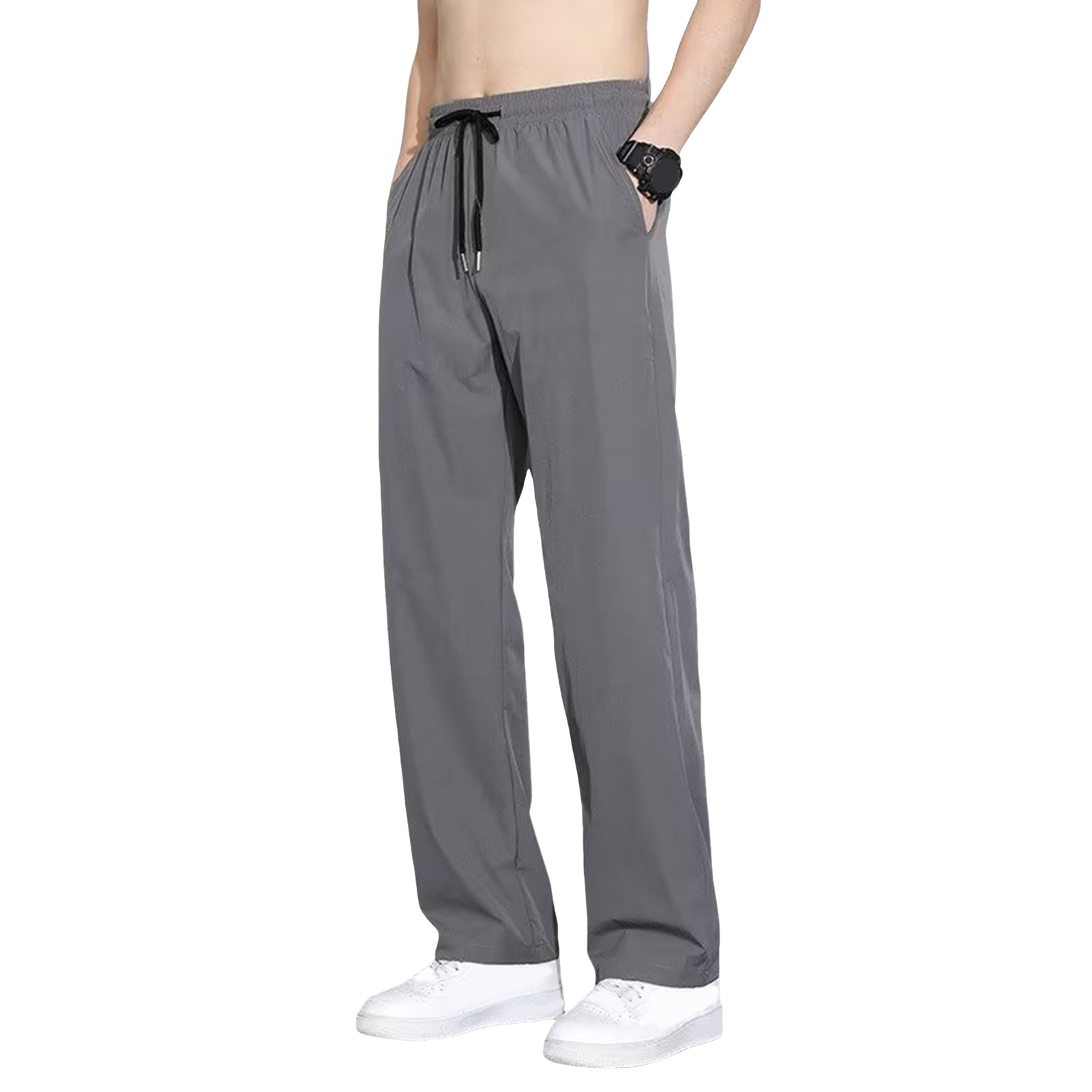 UHH Reinforced Pocket Seams Pants Men Casual Trousers Men's Ice Silk Quick-dry Jogger Pants Elastic Waist Drawstring Straight Fit Gym Training Sweatpants with Side Pockets – Lightweight for Summer - 3