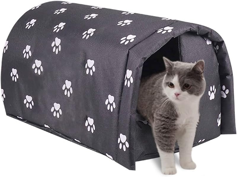 LZD Outdoor Feral Cat House For Winter, Weatherproof Waterproof Rainproof Foldable Cotton Filled Thicken Stray Feral Cats Dogs Tent Shelter Home Keep Warm For Outdoor Indoor Garden (สีเทาอ่อน)