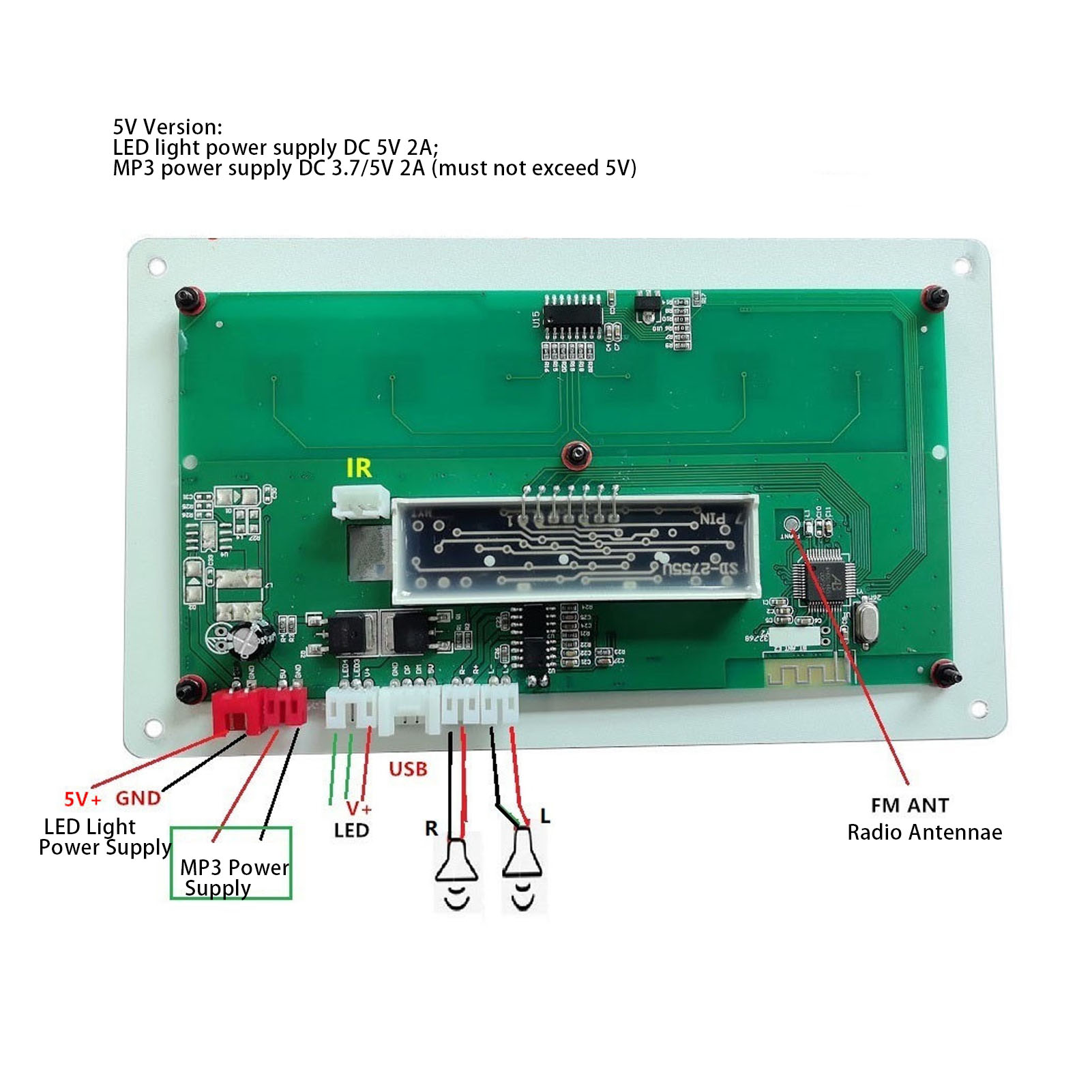 SMATE Bảng giải mã Bluetooth với 6 phím cảm ứng Bảng giải mã máy nghe nhạc âm thanh nổi đa chức năng cho đèn LED