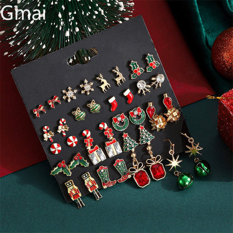Gmai Christmas Snowflake Bells Moose Cane Christmas Tree Earrings Set For Women Fashion Jewelry Holiday Festival Gift - ยี่ห้อ Gmai ราคา 88 บาท*ส่งฟรี