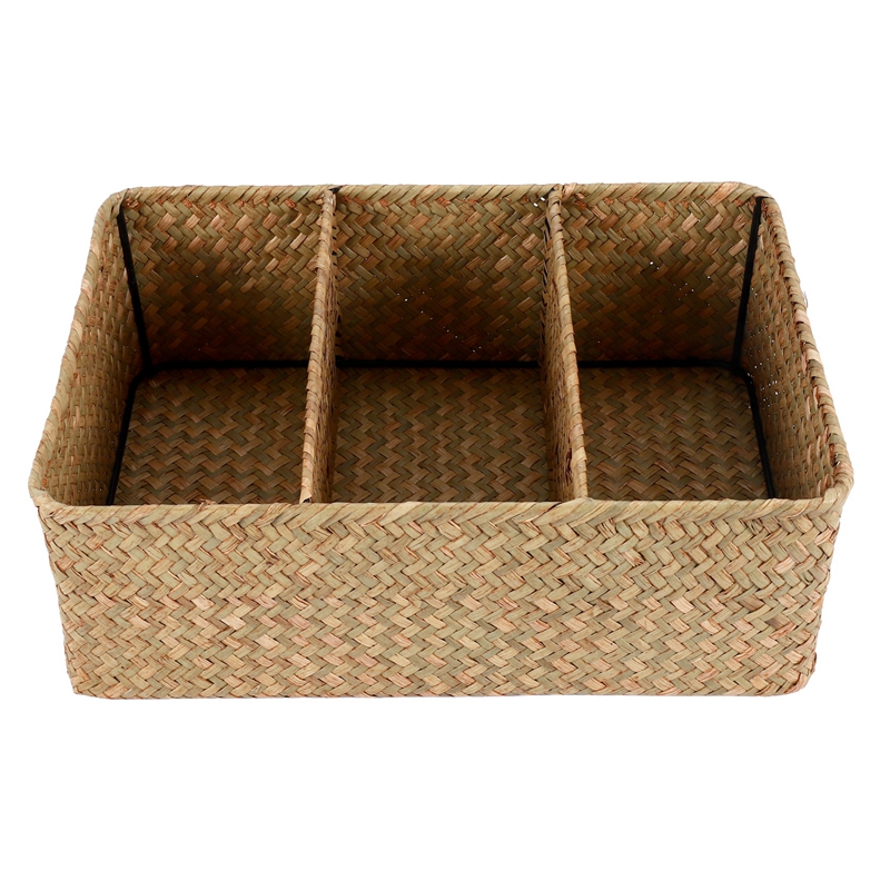 [penglu49223]-3-Section Wicker Baskets for Shelves, Hand-Woven Seagrass Storage Baskets Toilet Paper Basket Large