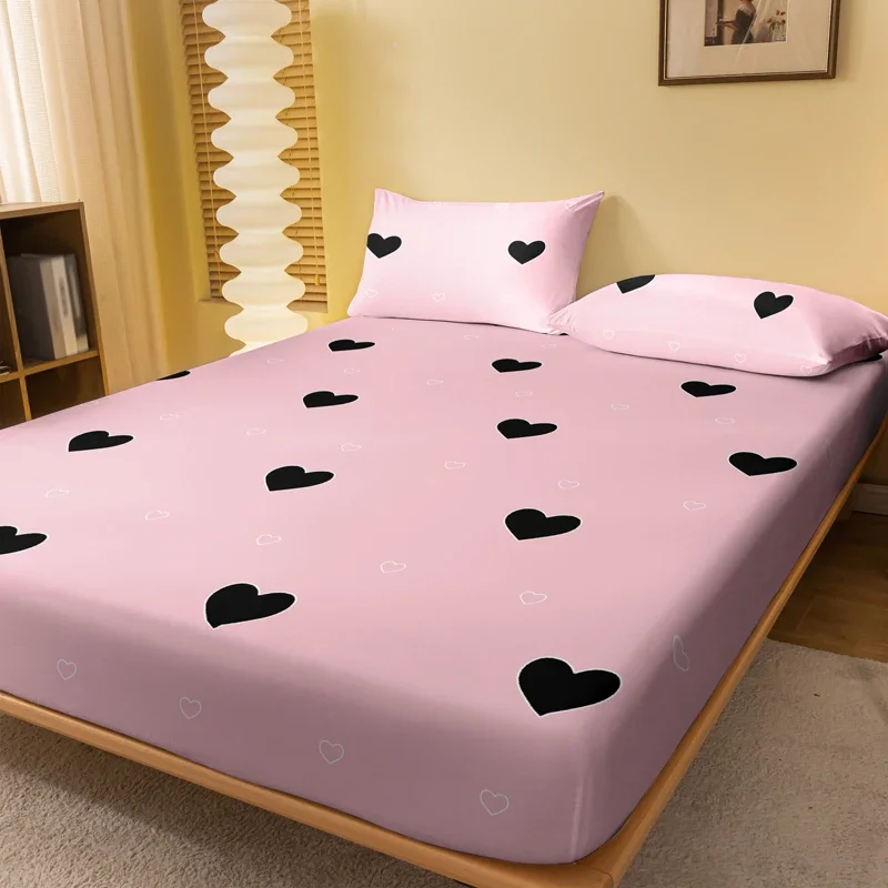 {fthyj} 1 Simple modern Heart-Shaped Geometry printed matte Fitted Sheet, bedroom printed bed cover, bedding (excluding pillowcases)
