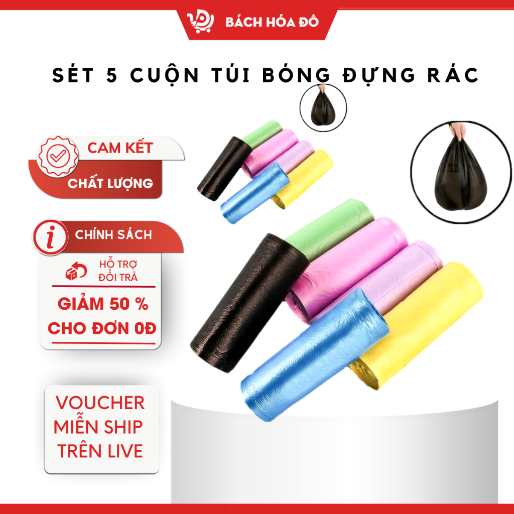 5 cuộn túi rác sinh học tự phân huỷ shop bách hóa đô