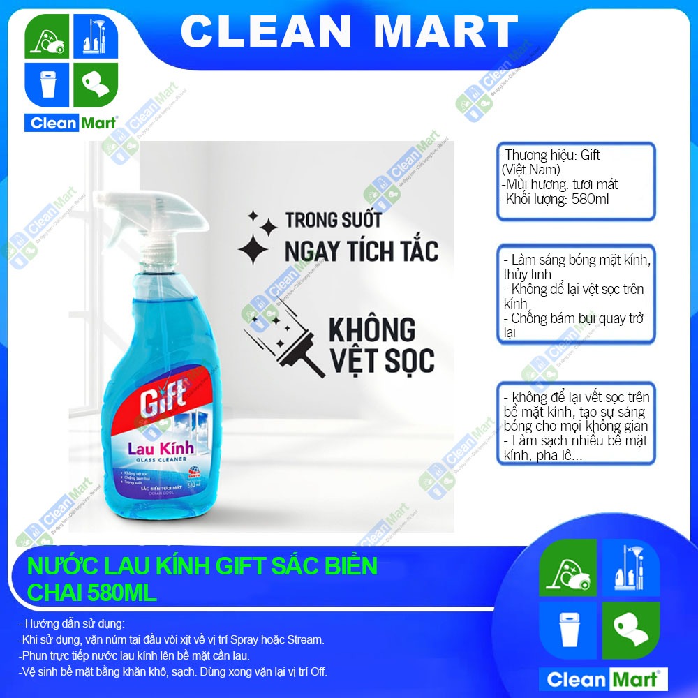 Nước Lau kính Gift Sắc Biển Chai 540ML - CLEAN MART