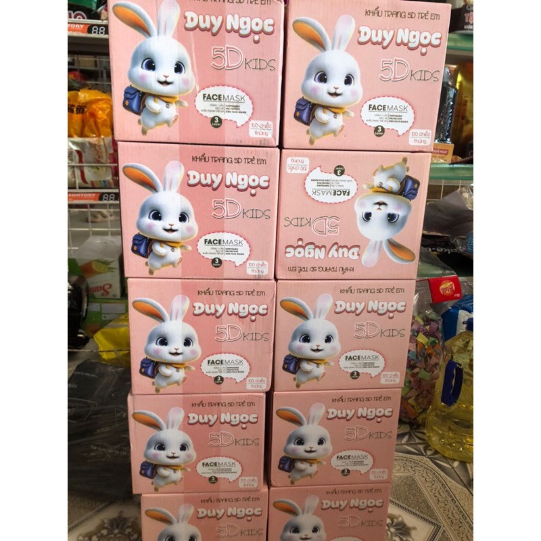 Thùng 100 Chiếc Khẩu Trang Trẻ Em 5D Kids Thỏ Duy Ngọc Khẩu Trang Kháng Giọt Bắn Đến 99% Hope New.Store