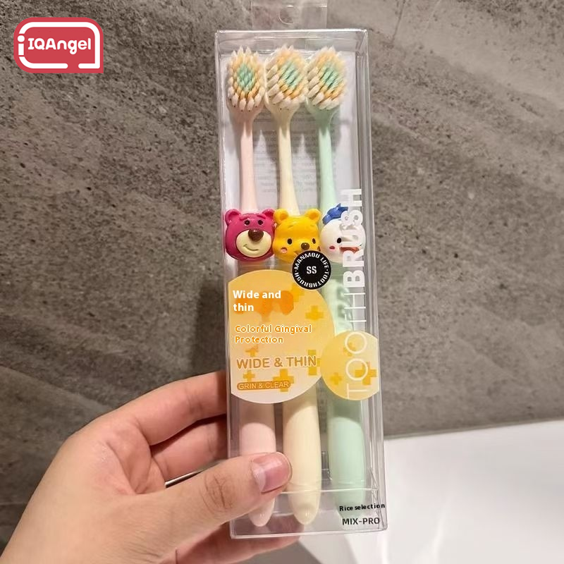 IQAngel Bộ bàn chải đánh răng lông mềm hoạt hình dễ thương cho trẻ em và các cặp vợ chồng