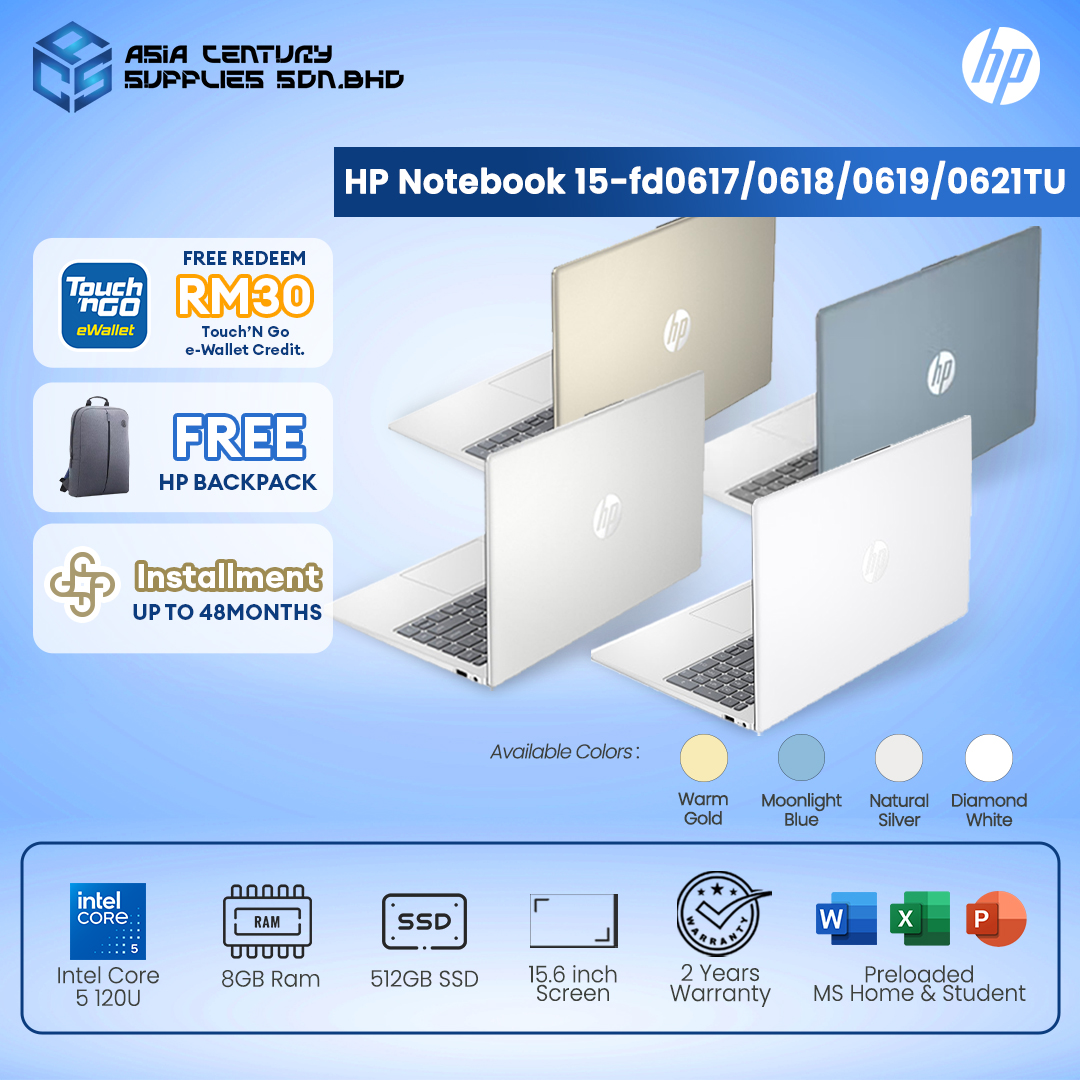HP Laptop 15-fd0617TU/ 15-fd0618TU/ 15-fd0619TU/ 15-fd0621TU 15.6" FHD /Intel® Core 5 -120U, 8GB, 512GB SSD, Intel, W11