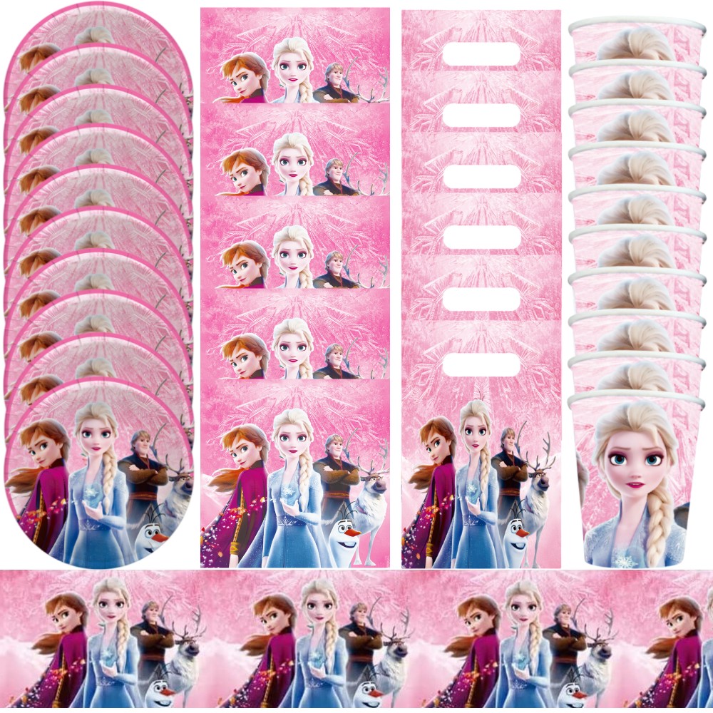 【No-Questions-Asked Refund】 51/81pcs Frozen Party Tableware Set Pink Elsa Anna Paper Cup Plate For Kid Birthday Babay Shower Party Decor Supplies