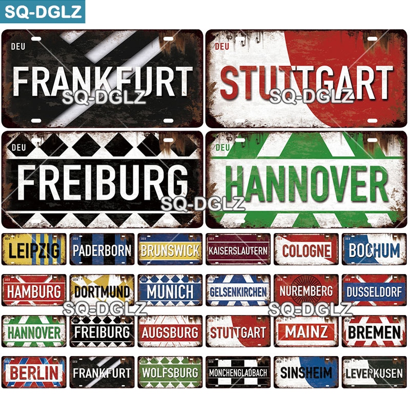 【YF】◆♟  [SQ-DGLZ]Germany License Plate Sign Plaque Tin Decor Bar BERLIN Team Flag Poster