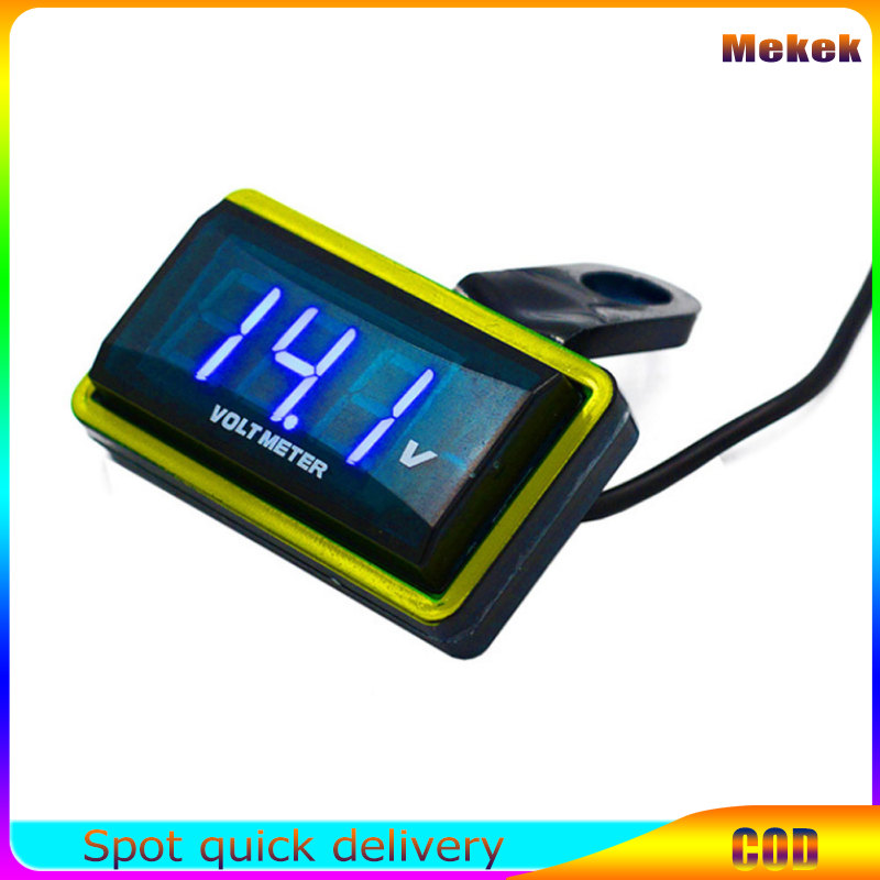 Mekek 12V Xe Hơi phổ thông vôn kế đồng hồ đo điện áp bảng đo xe Màn hình đèn LED kỹ thuật số với Bracket cho xe máy xe mô tô xe
